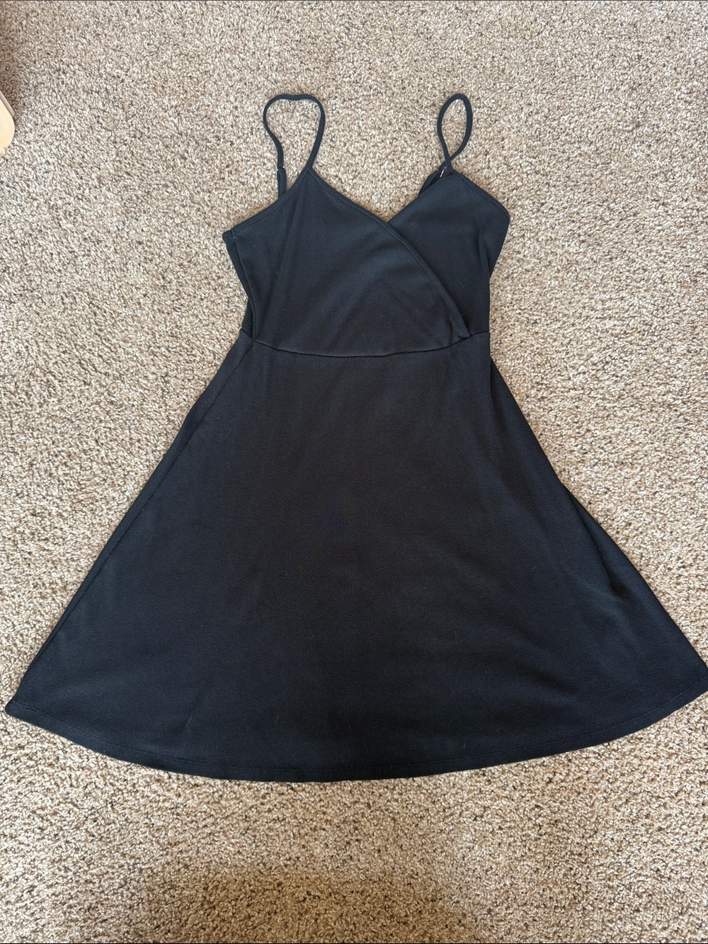 wild fable Ribbed Black Spaghetti-Strap Mini Dress